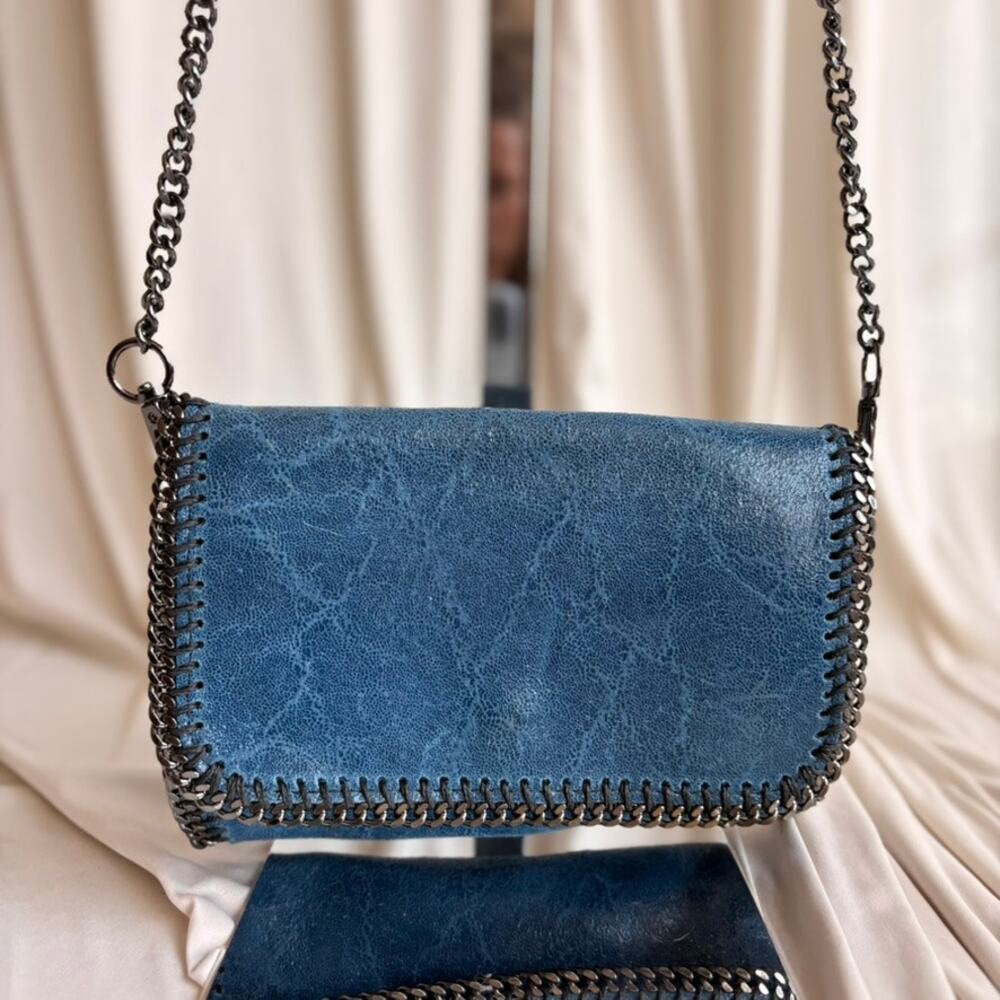Borse in Pelle Blue Chain Crossbody - Gunmetal Texture, Made in Italy